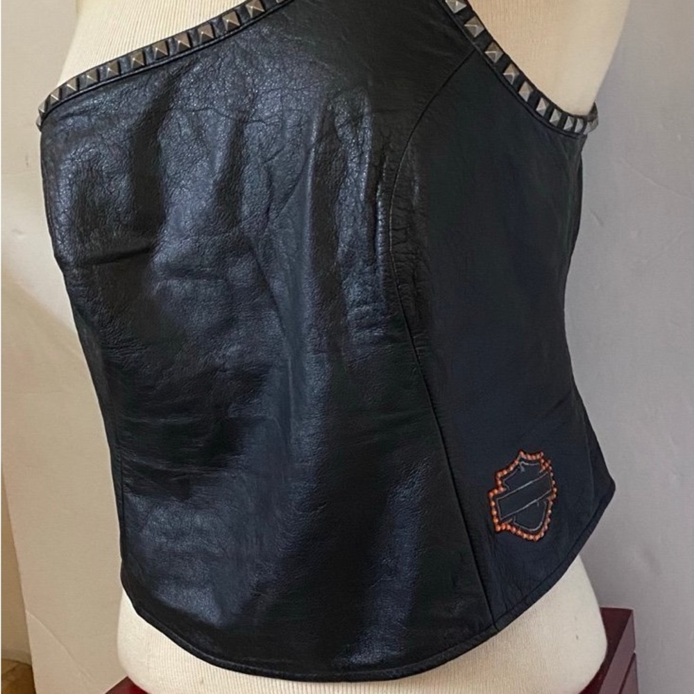 Harley Davidson Vintage Split Off Sleeve Leather Top  size S